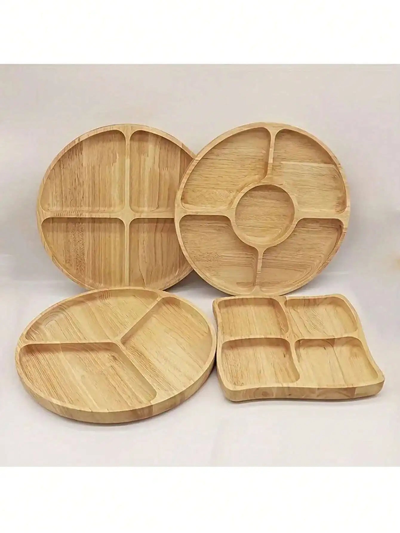 5-Compartment Round Wooden Tray