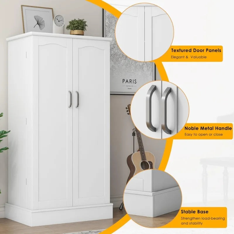 Freestanding Pantry Cabinet with Adjustable Shelves and Doors