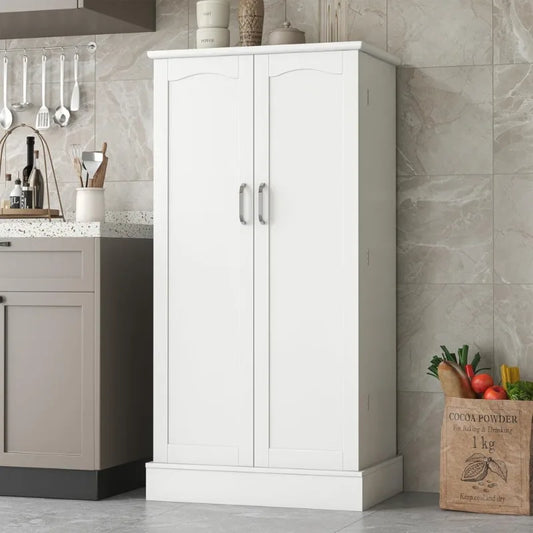 Freestanding Pantry Cabinet with Adjustable Shelves and Doors