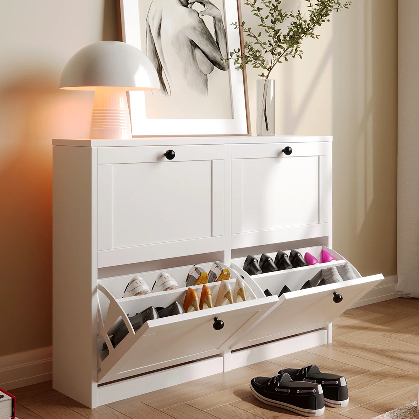 Freestanding Shoe Storage Cabinet with Adjustable Shelf & Anti-Tipping Device