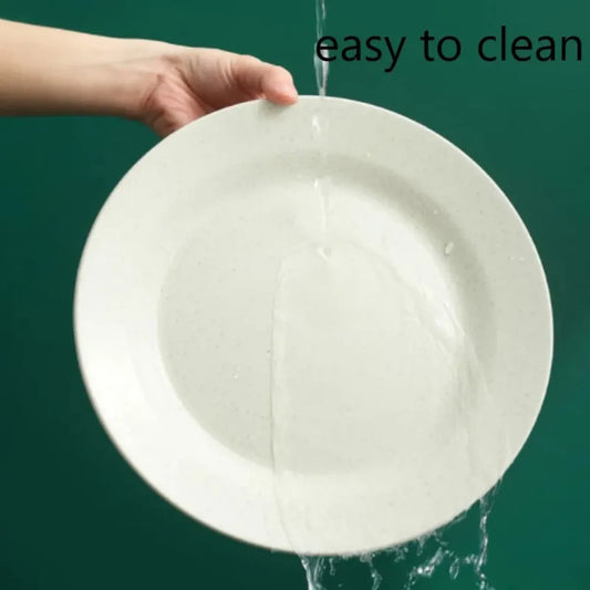 1/10Pcs Round Plastic Dish Lightweight Wheat Straw Plates