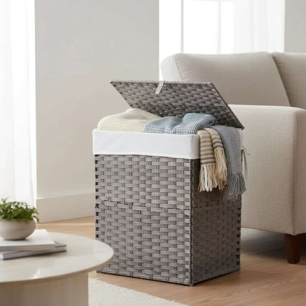 Woven Rattan Laundry Hamper with Lid