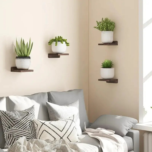 4Pack Small Floating Shelves for Wall, Wood Shelf 5 Inch Display Ledges Room Decor, Mini with 2 Types of Installation