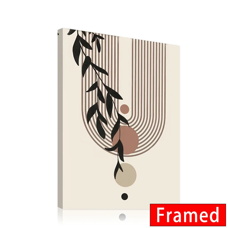 Framed Abstract Beige Bohemian Canvas Painting