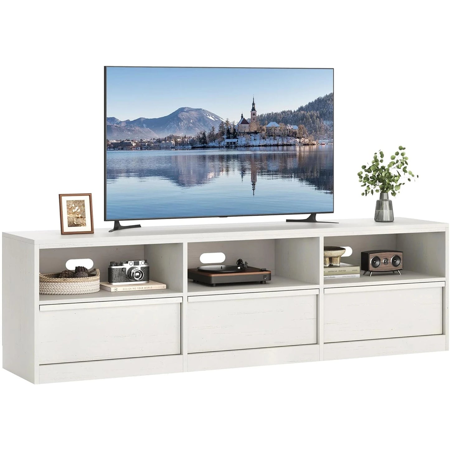 Modern TV Stand with Storage for TVs Up to 85",70 inch Media Console with Drawer & Open Shelves Mid Century Entertainment Center