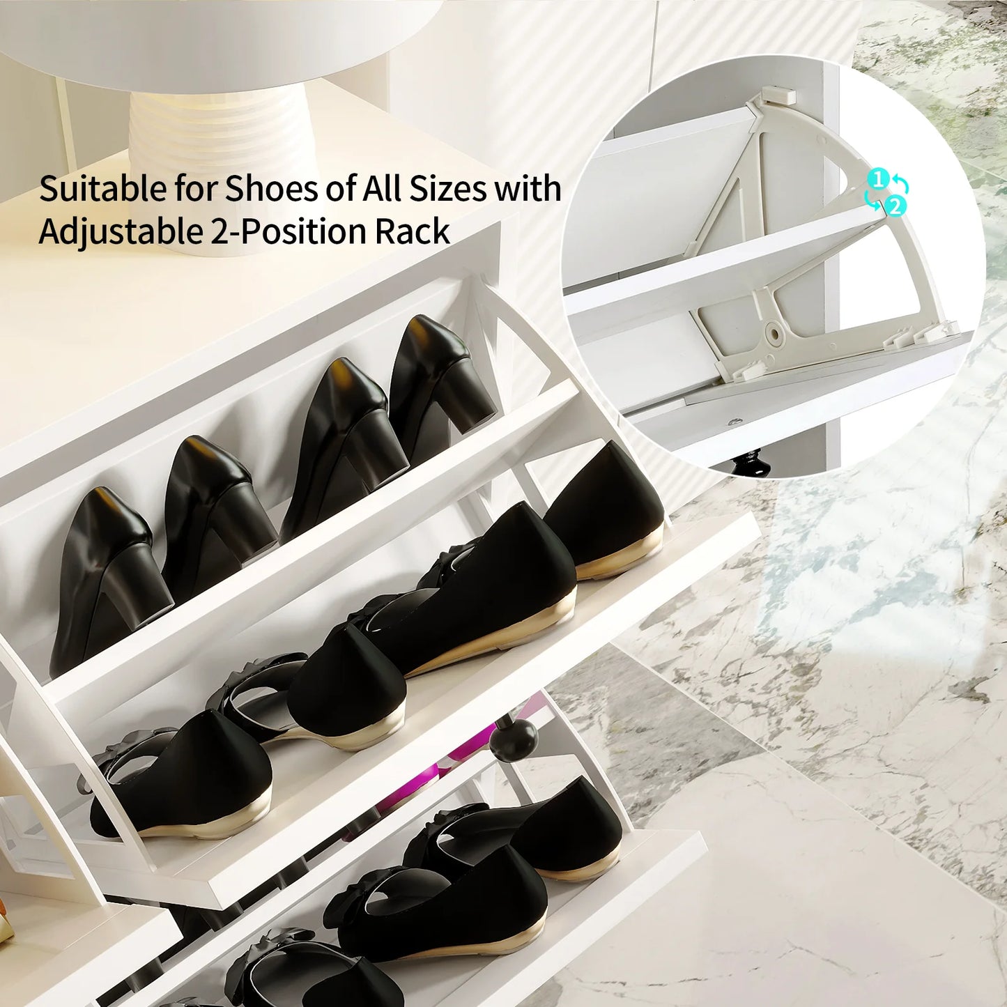 Freestanding Shoe Storage Cabinet with Adjustable Shelf & Anti-Tipping Device