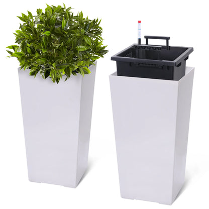 2pcs Planters Outdoor Indoor Planter Pots, High Front Porch Planter Pots with Drainage Holes Auto Watering,