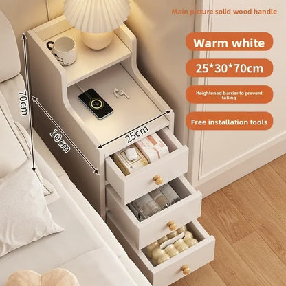 Bedside table extremely narrow, crevice shelf , low cabinet