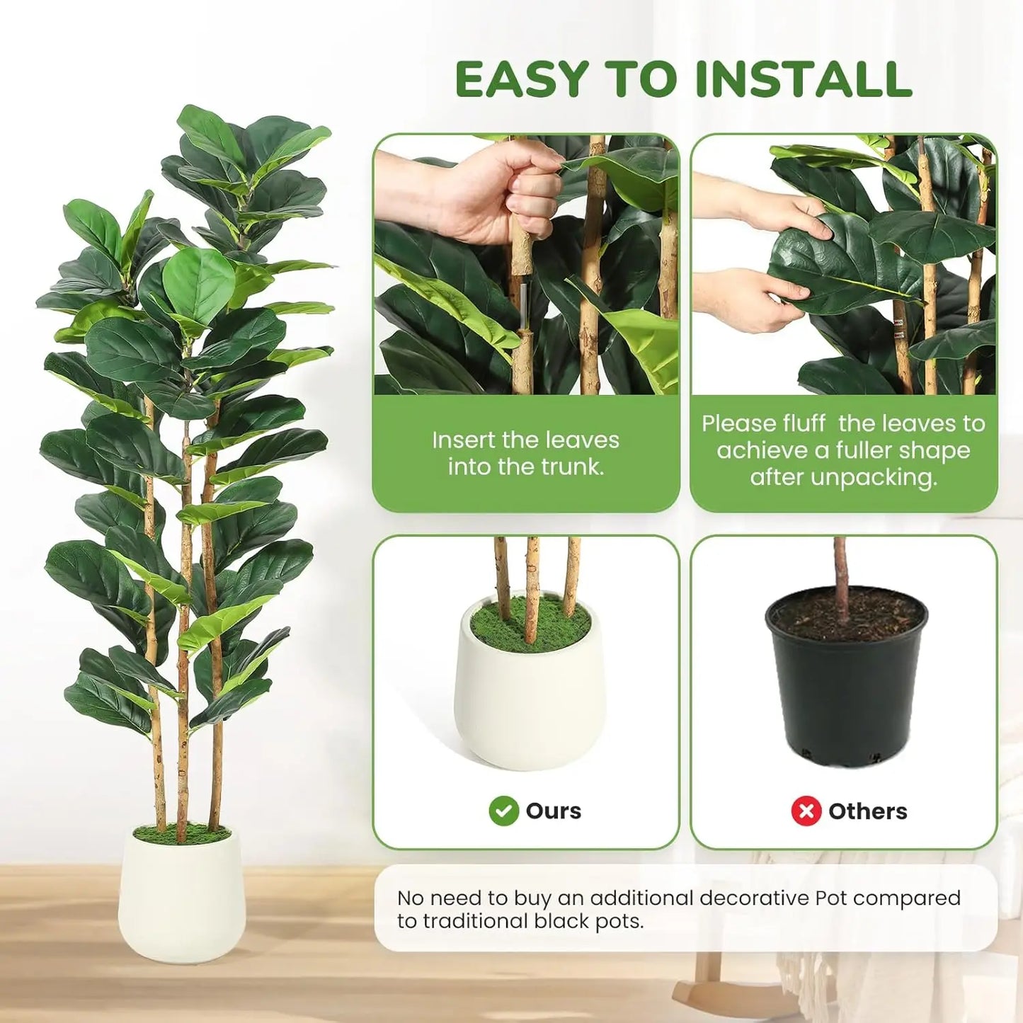 5/6/7 FT Artificial Fiddle Leaf Fig Tree with Pot