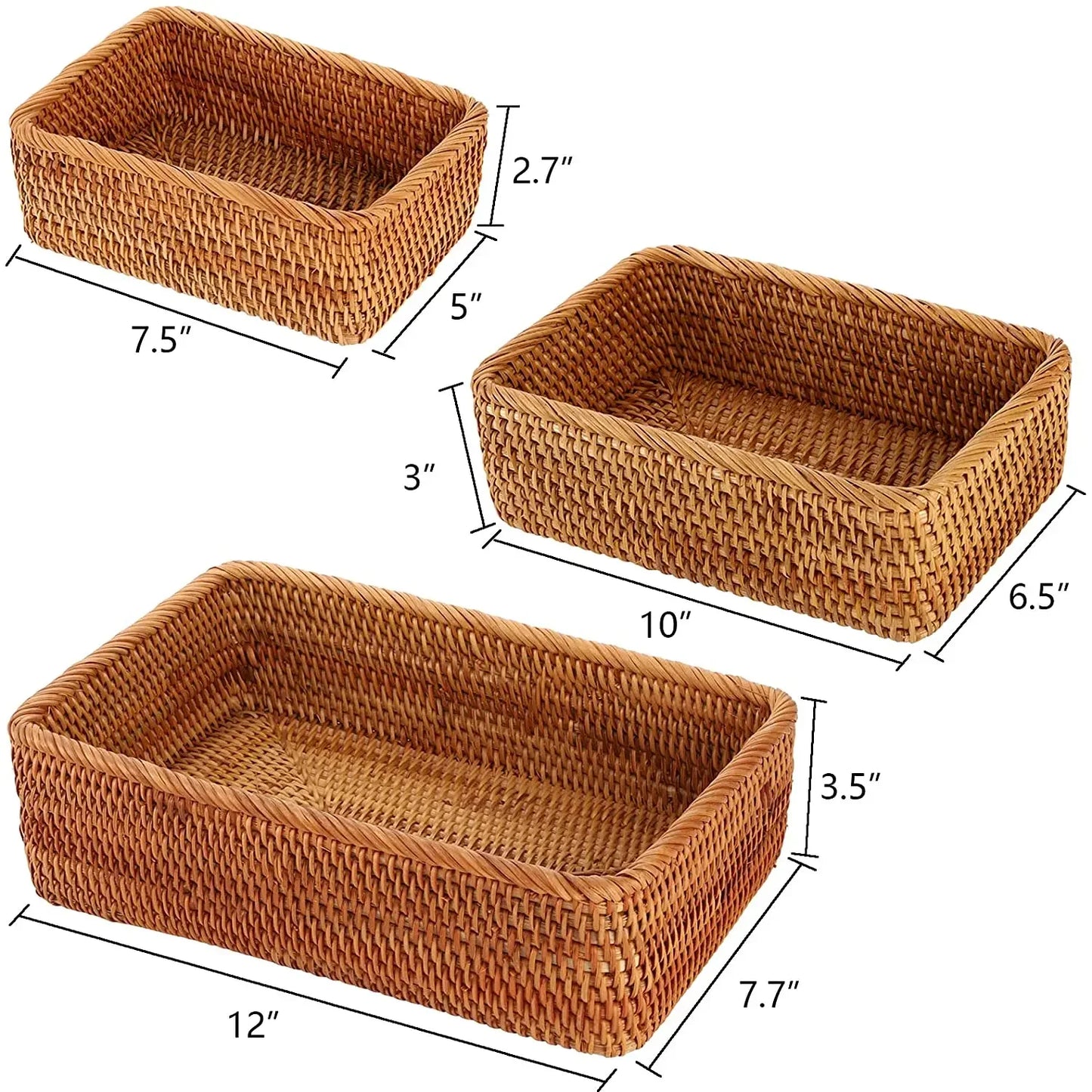 Rectangular Rattan Storage Baskets