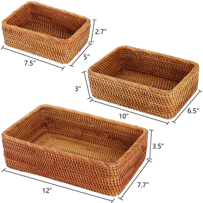 Rectangular Rattan Storage Baskets
