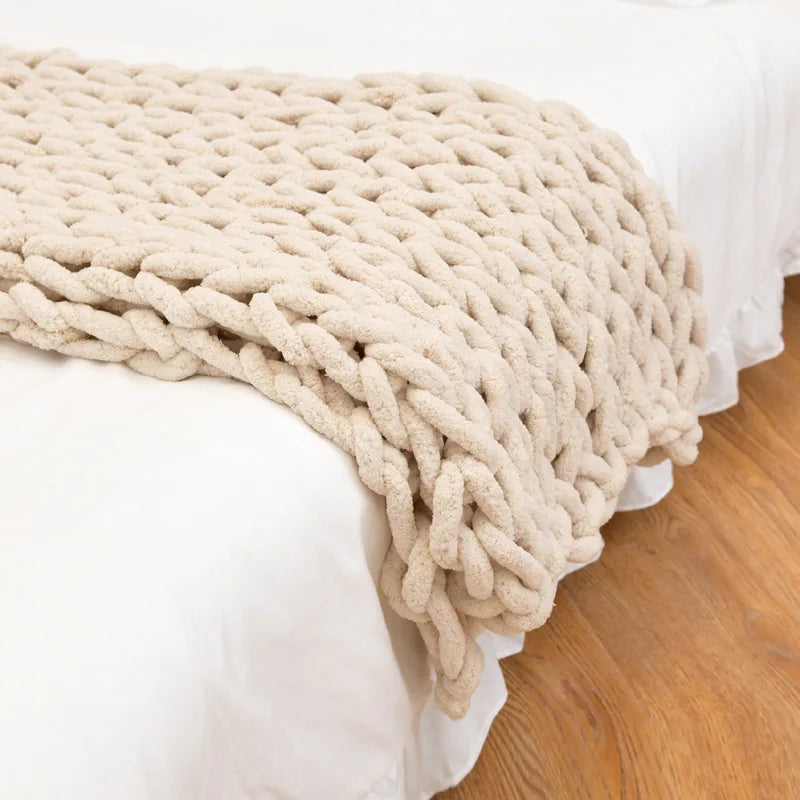 Hand-Knit Chunky Yarn Blanket