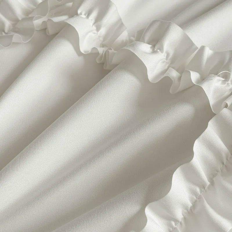4Pcs French Princess Style Ruffles Bedding Set Double King Queen Size  Bedroom Duvet Cover