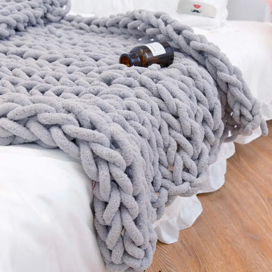 Hand-Knit Chunky Yarn Blanket