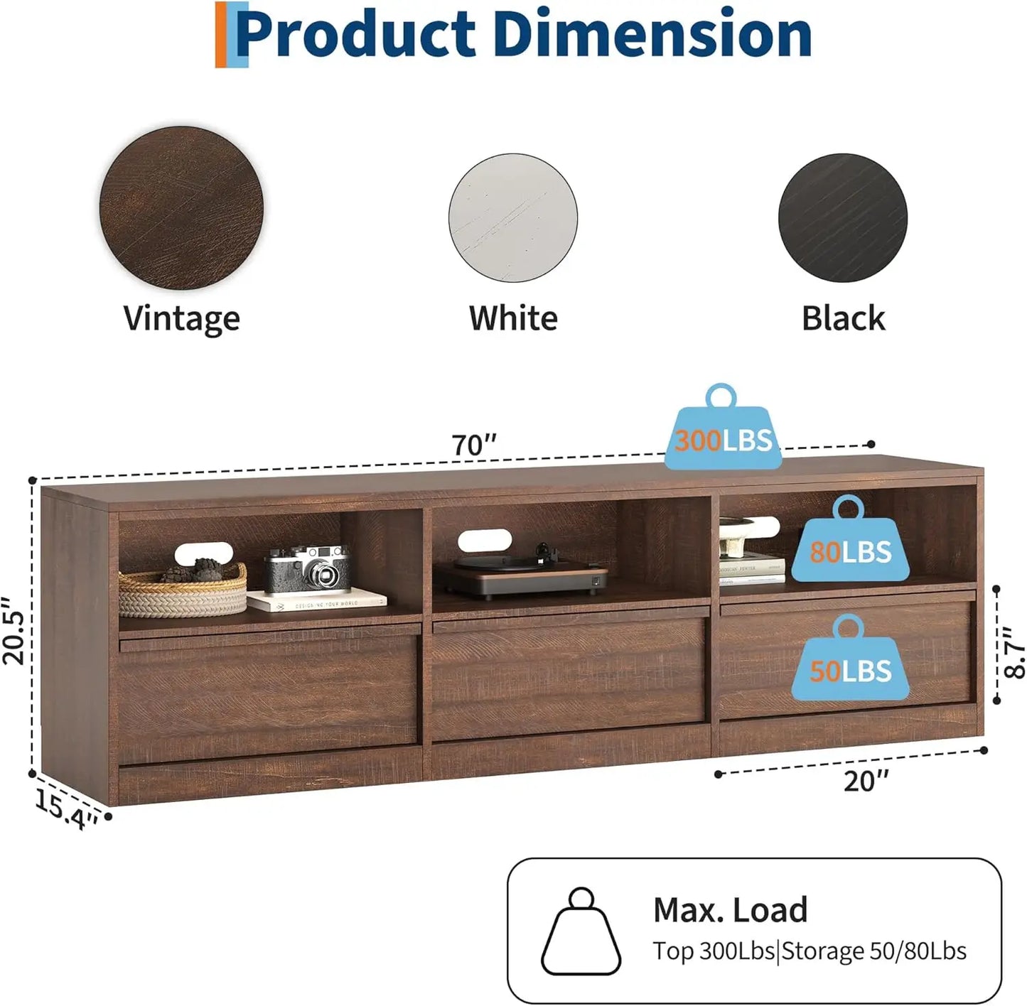 Modern TV Stand with Storage for TVs Up to 85",70 inch Media Console with Drawer & Open Shelves Mid Century Entertainment Center