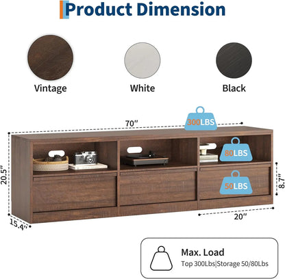 Modern TV Stand with Storage for TVs Up to 85",70 inch Media Console with Drawer & Open Shelves Mid Century Entertainment Center