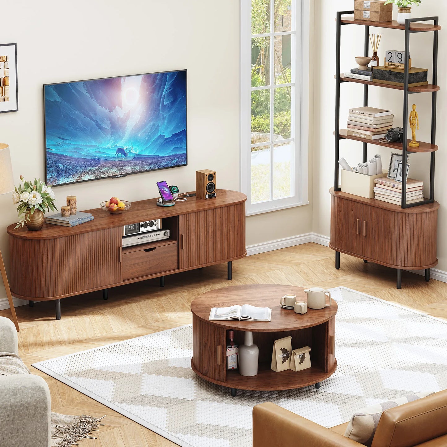 69 Inch TV Stand, TV Console for TVs up to 80",Entertainment Center w/ Storage & Drawer,