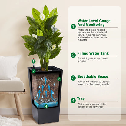 2pcs Planters Outdoor Indoor Planter Pots, High Front Porch Planter Pots with Drainage Holes Auto Watering,
