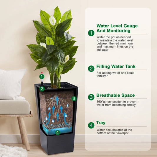 2pcs Planters Outdoor Indoor Planter Pots, High Front Porch Planter Pots with Drainage Holes Auto Watering,