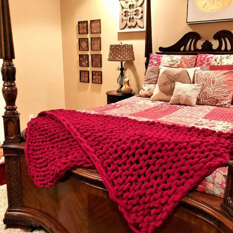 Hand-Knit Chunky Yarn Blanket