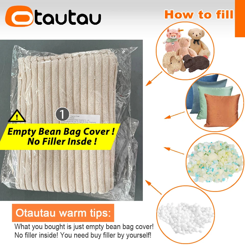 OTAUTAU Corduroy Bean Bag Pouf Cover Without Filler Lazy Floor Beanbag Chair Sac Puff Ottoman Lounger Frameless Furniture DD025