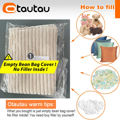 OTAUTAU Corduroy Bean Bag Pouf Cover Without Filler Lazy Floor Beanbag Chair Sac Puff Ottoman Lounger Frameless Furniture DD025