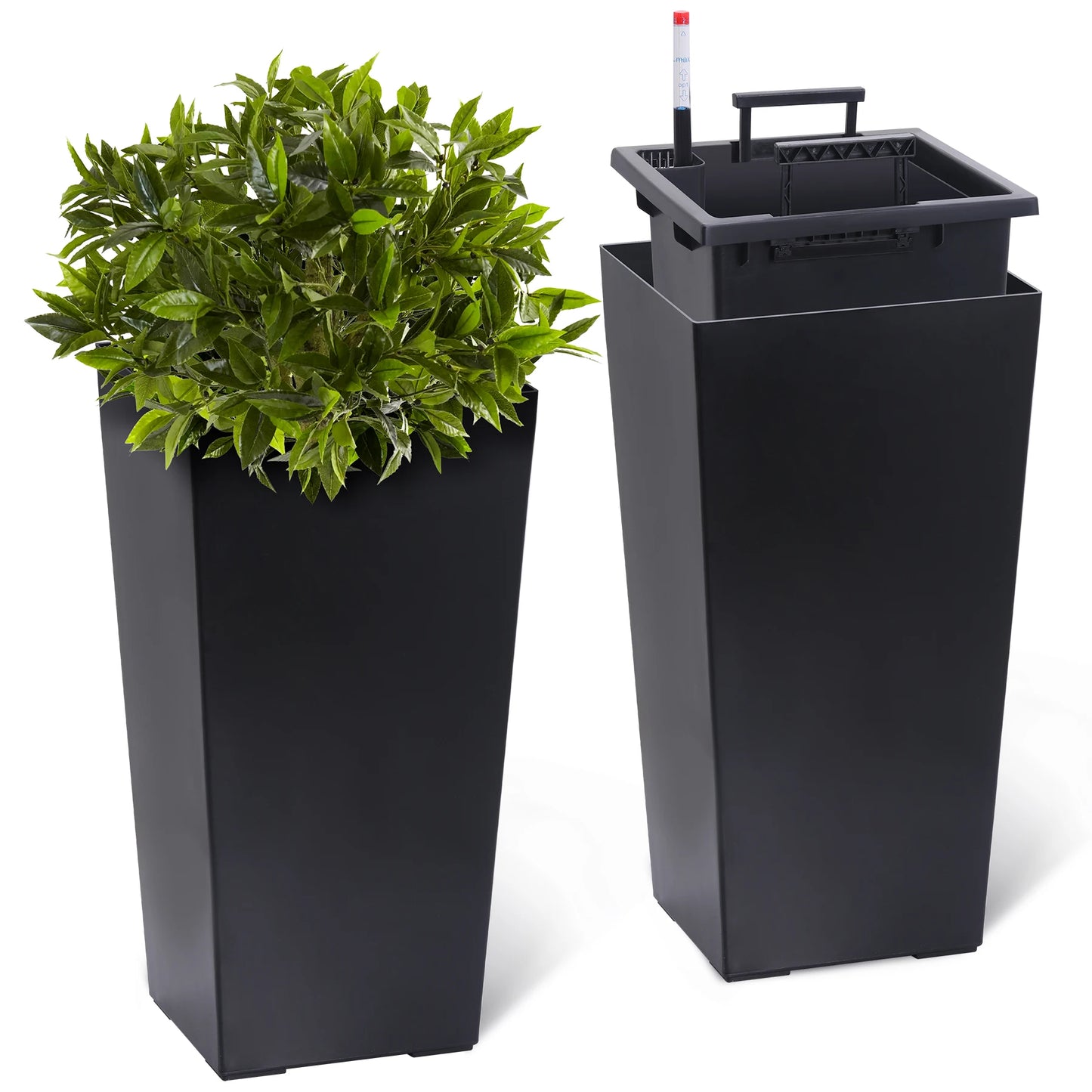 2pcs Planters Outdoor Indoor Planter Pots, High Front Porch Planter Pots with Drainage Holes Auto Watering,