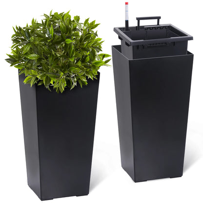 2pcs Planters Outdoor Indoor Planter Pots, High Front Porch Planter Pots with Drainage Holes Auto Watering,