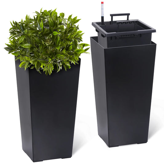 2pcs Planters Outdoor Indoor Planter Pots, High Front Porch Planter Pots with Drainage Holes Auto Watering,