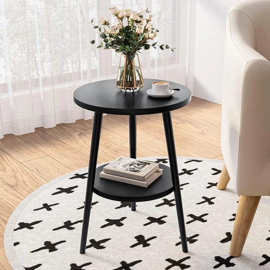 Double Layered Circular Dining Table, Small Side Table Round Wood Table,