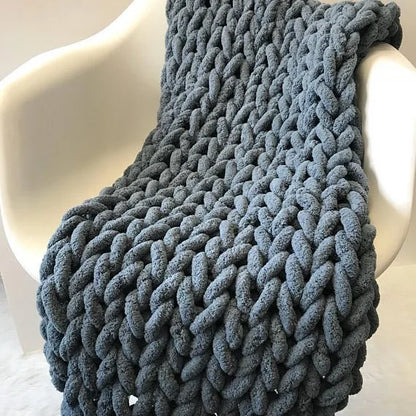 Hand-Knit Chunky Yarn Blanket