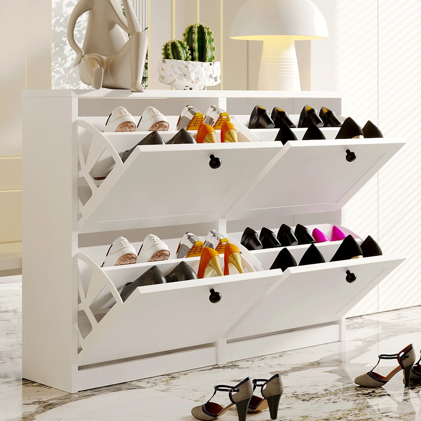 Freestanding Shoe Storage Cabinet with Adjustable Shelf & Anti-Tipping Device