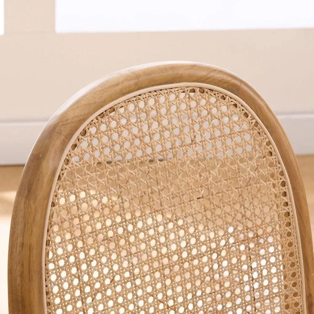 Linen Dining Chairs Set of 2, Natural Woven Cane Back Side Chairs with Solid Wood Legs Mid Century ,Customized