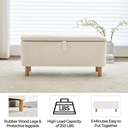 39.5" Boucle Storage Ottoman Bench