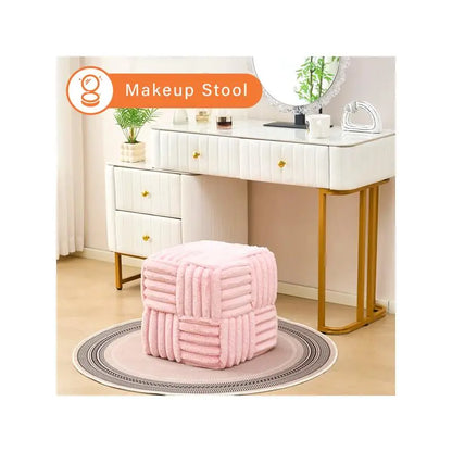 Pink Corduroy Square Ottoman