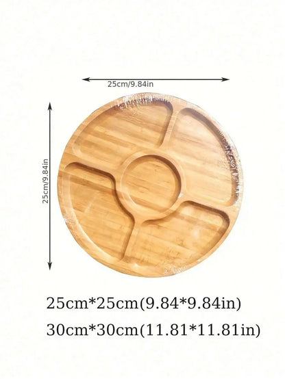 5-Compartment Round Wooden Tray