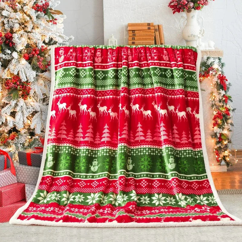 Touchat Red Sherpa Christmas Throw Blanket Fuzzy Fluffy Soft Cozy Flannel Blanket for Couch Bed Sofa Office Decoration New Year