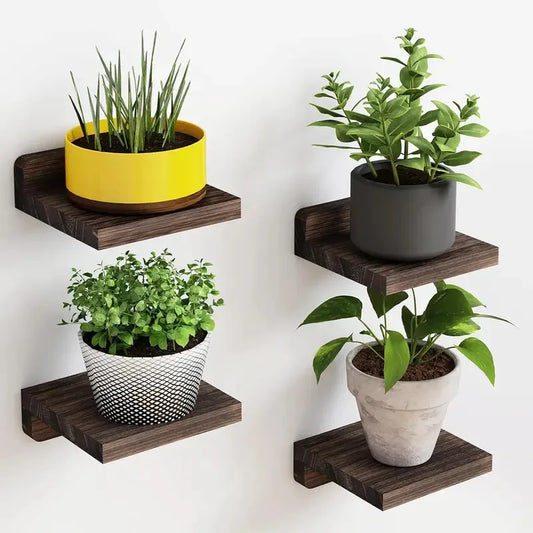 4Pack Small Floating Shelves for Wall, Wood Shelf 5 Inch Display Ledges Room Decor, Mini with 2 Types of Installation