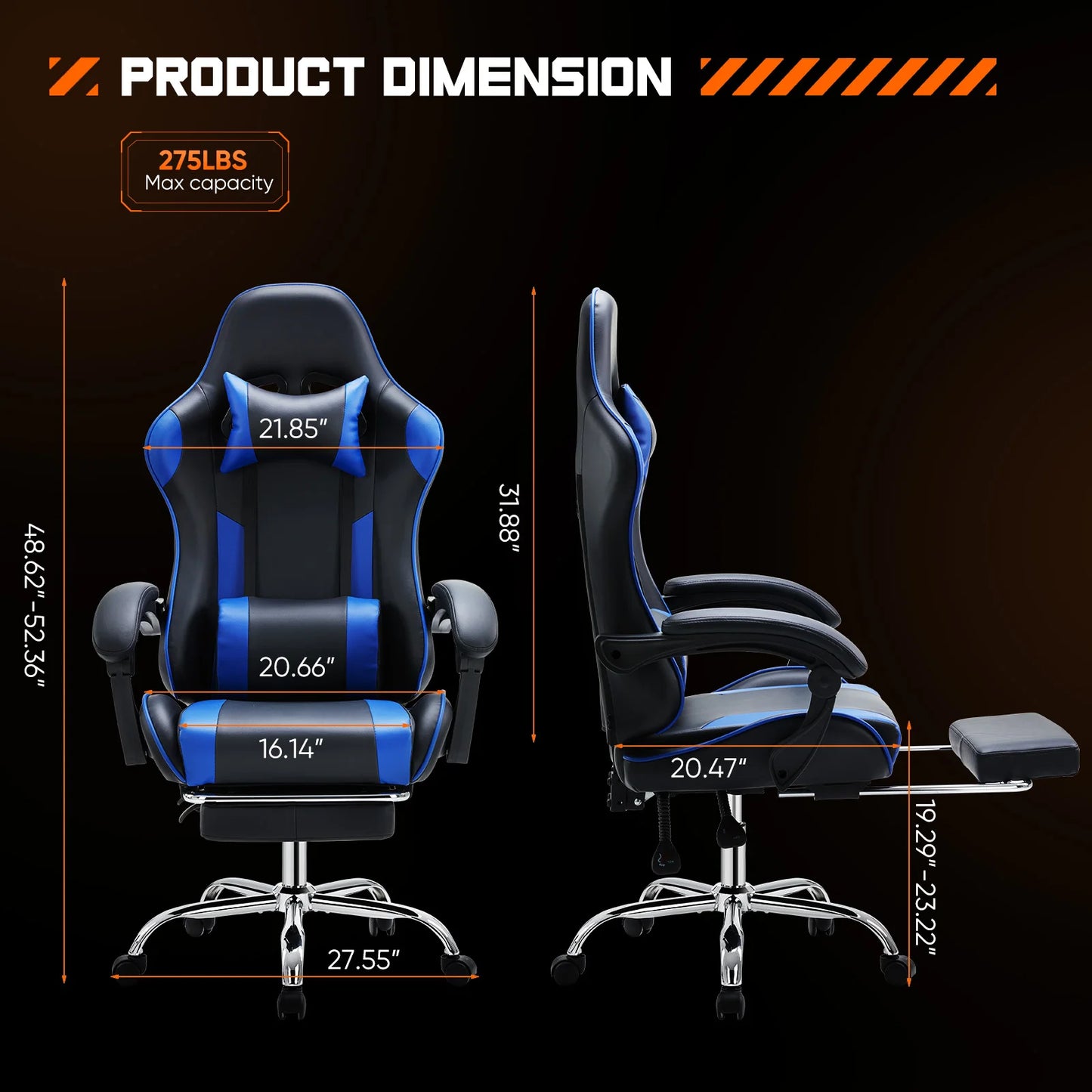 Ergonomic Office and Gaming Chair Adjustable Swivel PU Leather with Headrest and Lumbar Support