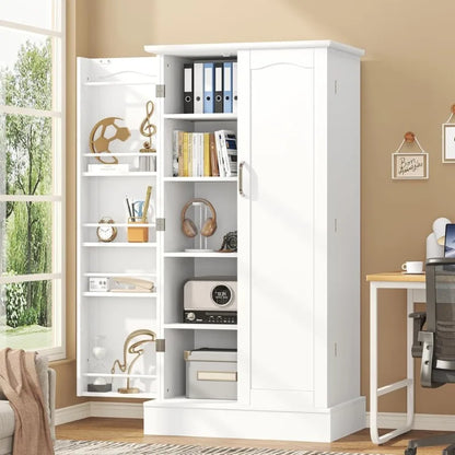 Freestanding Pantry Cabinet with Adjustable Shelves and Doors