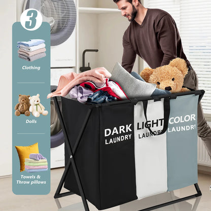 3 Section Divided Laundry Basket