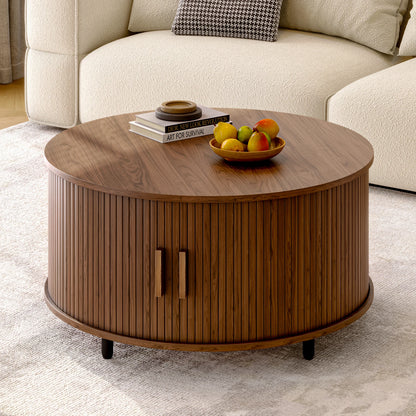 31.5" Modern Coffee Table with 360° Curved Sliding Door