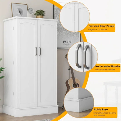 Freestanding Pantry Cabinet with Adjustable Shelves and Doors