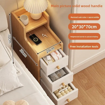 Bedside table extremely narrow, crevice shelf , low cabinet