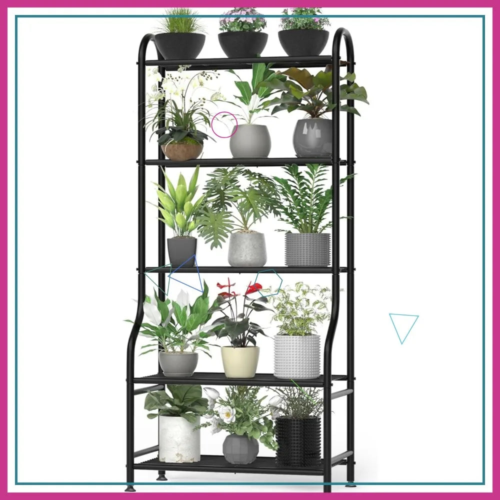 5-Tier Black Metal Plant Stand
