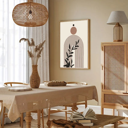 Framed Abstract Beige Bohemian Canvas Painting