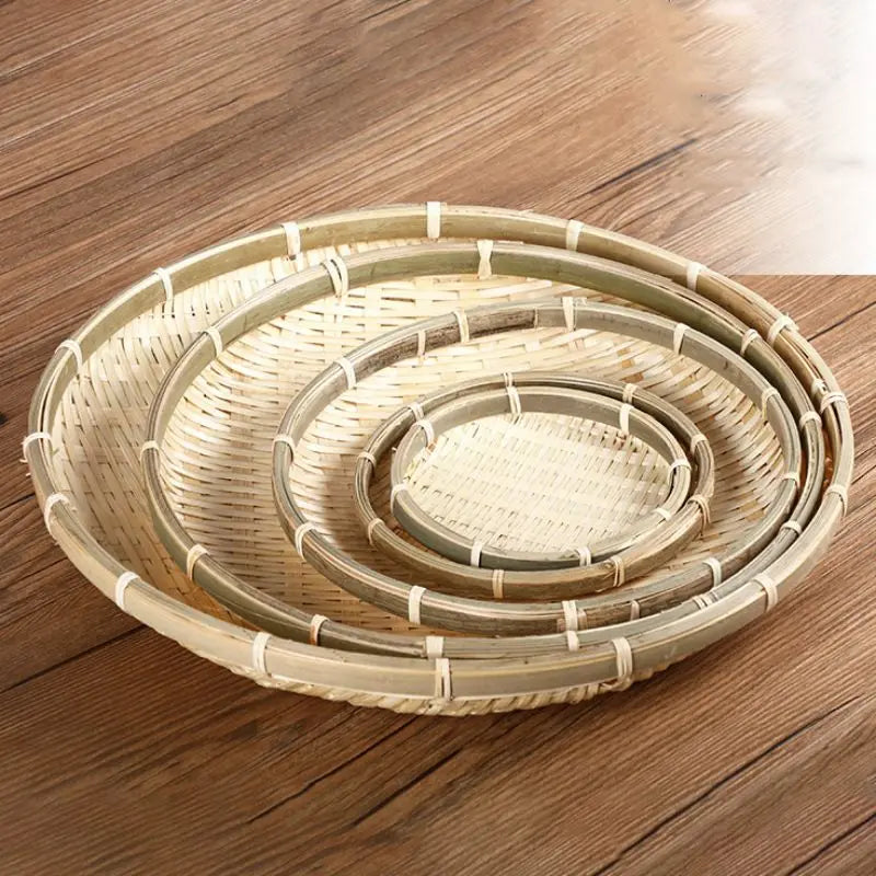 Bamboo Basket Woven Kitchen Storage Tray
