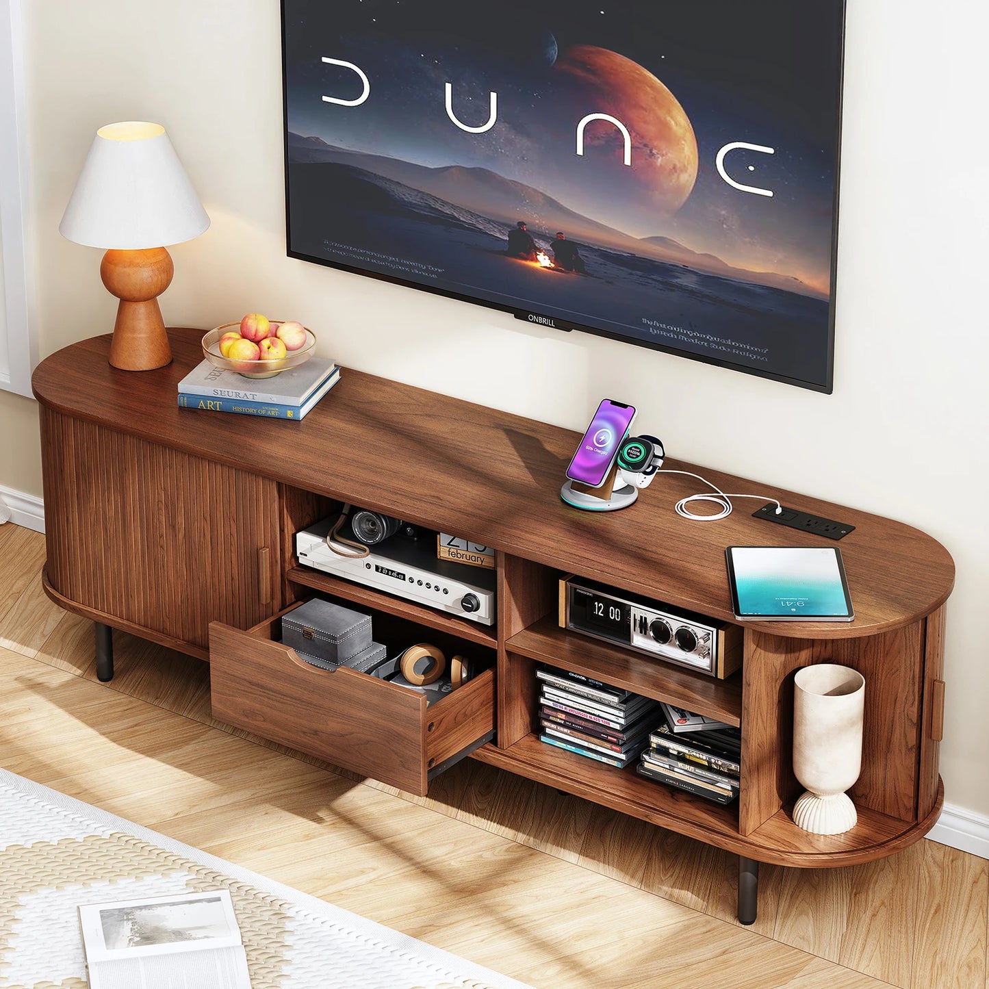 69 Inch TV Stand, TV Console for TVs up to 80",Entertainment Center w/ Storage & Drawer,