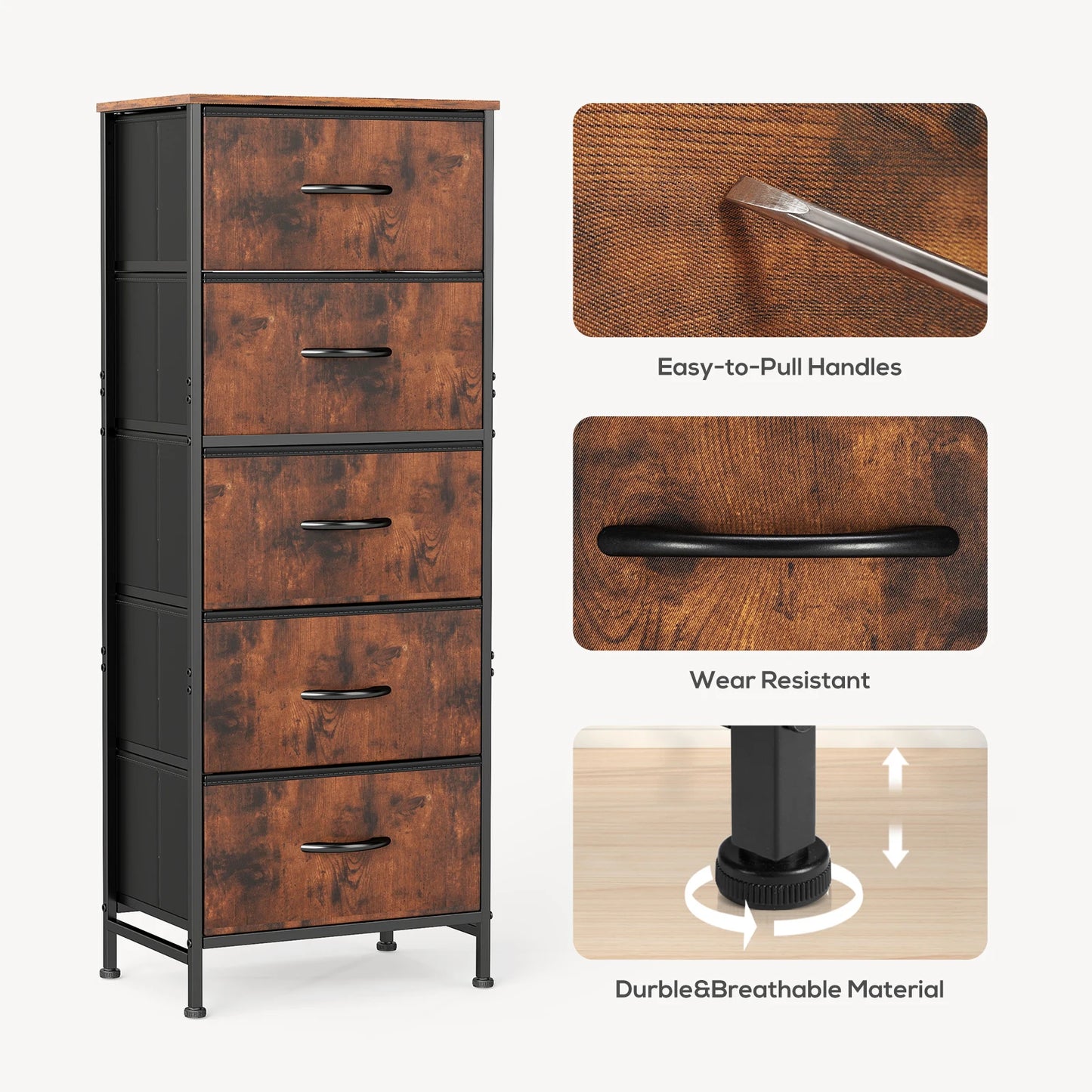48IN Dresser For Bedroom With 5 Fabric Drawers Ne Steel Frame