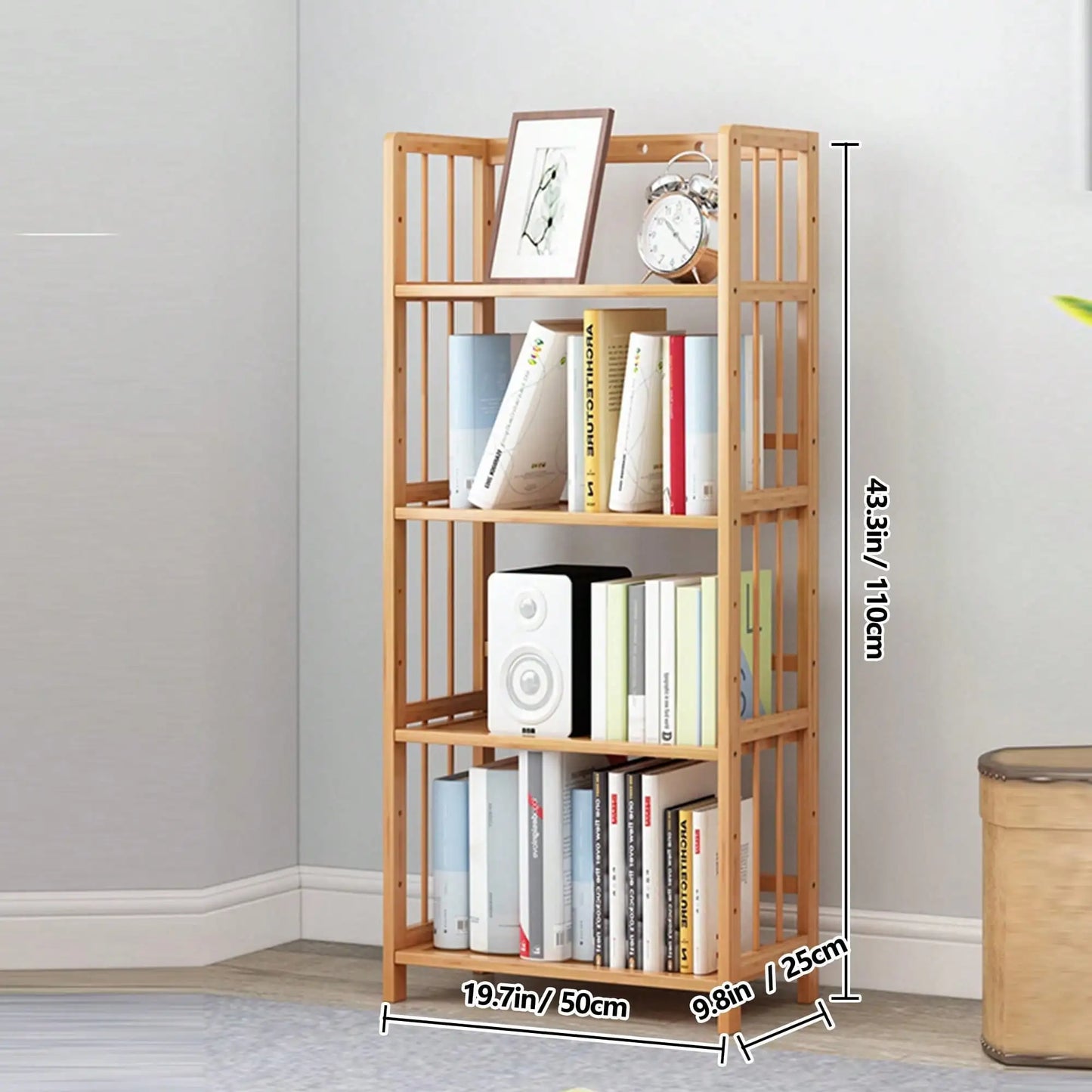 Narrow 4 Or 5 Tier Wooden Bookcase, Senmeo Bamboo Bookshelf With Adjustable Shelves,